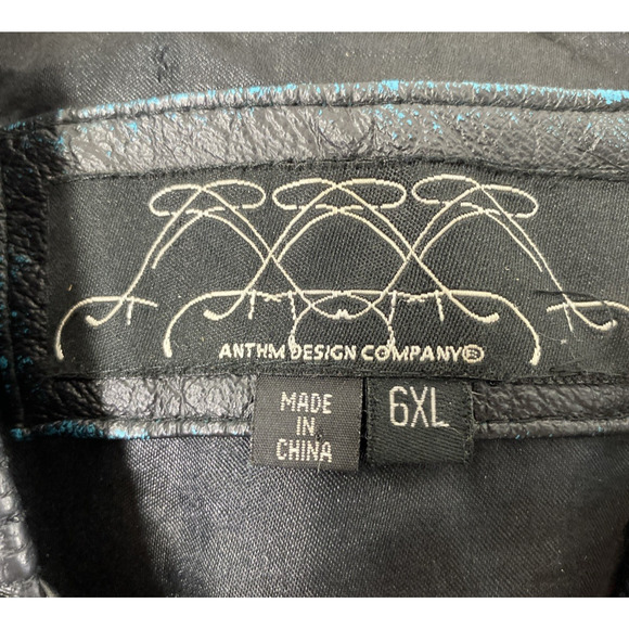 Anthm Design Co Leather Jacket Mens Size 6XL Full Zip Bomber Biker Black‎ Swirl - Picture 3 of 16